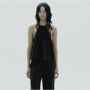New Zara flowy halter top in black - medium